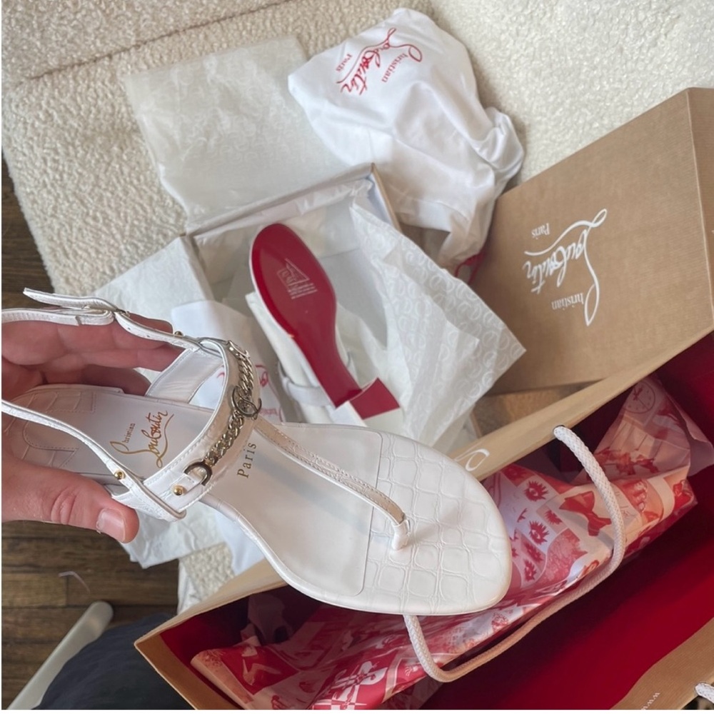 Leather chain, red sole slingback sandals
